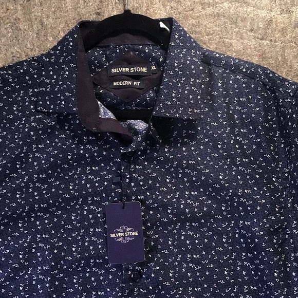 silver stone dress shirt Silver Stone Shirts | Nwt Silver Stone Mens Modern Fit Geo Collection Shirt Size Xl Short Sleeve | Color: Black/White | Size: Xl